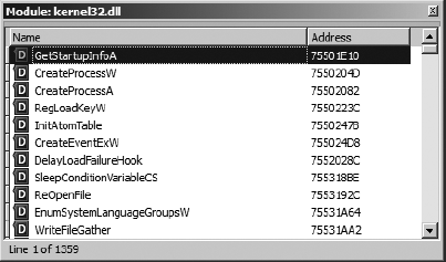 The Modules window with associated module contents