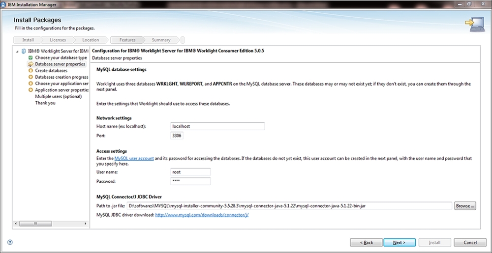 Configuring a database for the Worklight Server