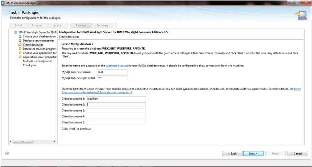 Configuring a database for the Worklight Server