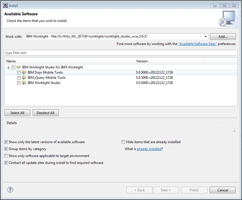 Installing IBM Worklight Studio