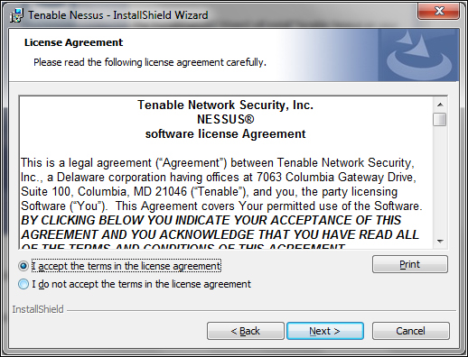 Installing Nessus on Windows 7