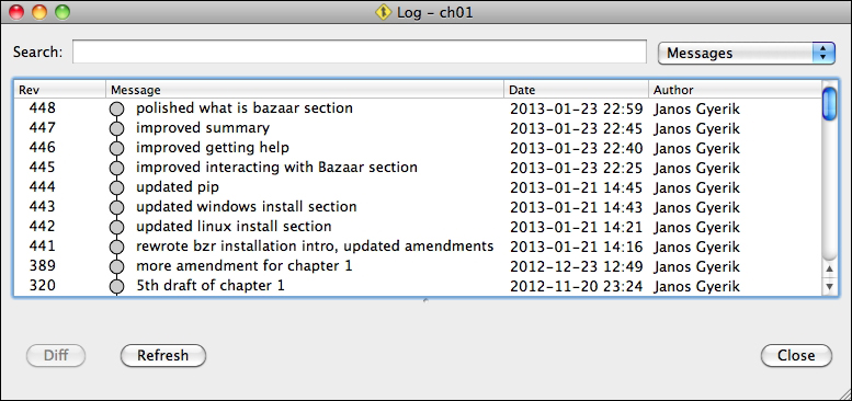 Viewing the log of changes