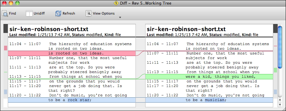 Viewing the differences between revisions