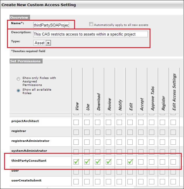 Custom access settings