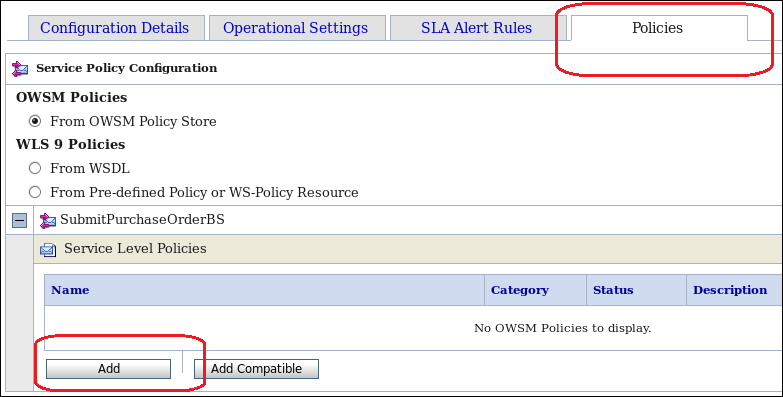 Configuring the policy in a Business Service