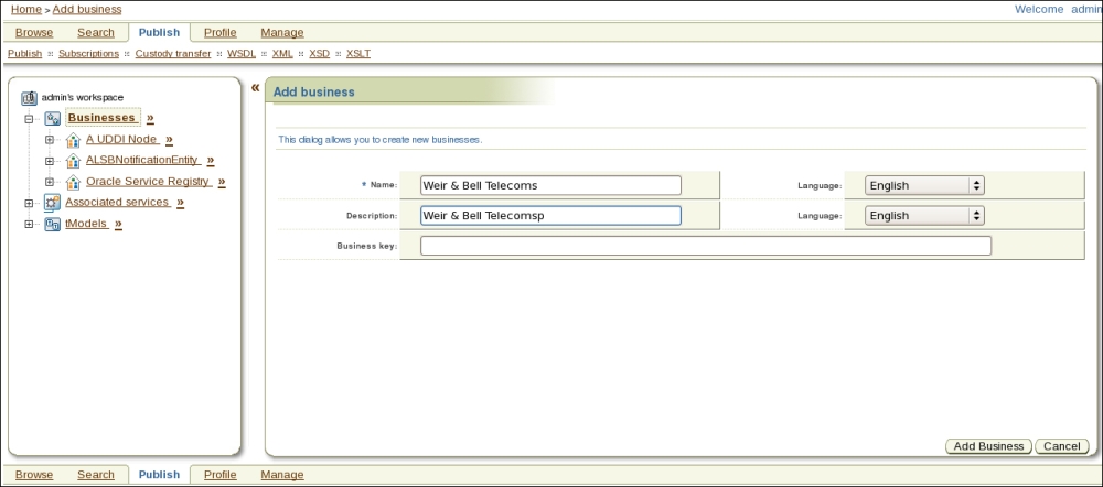 Example of using ORC – adding a Business Entity