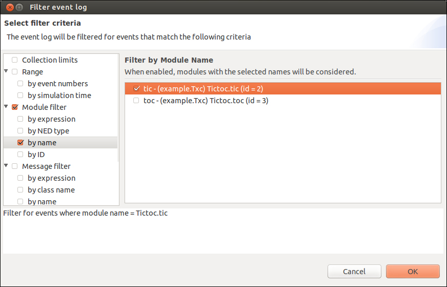 Analysis of the Tictoc example project