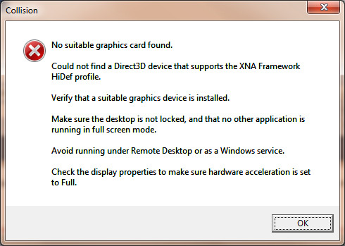 “No suitable graphics card found” error