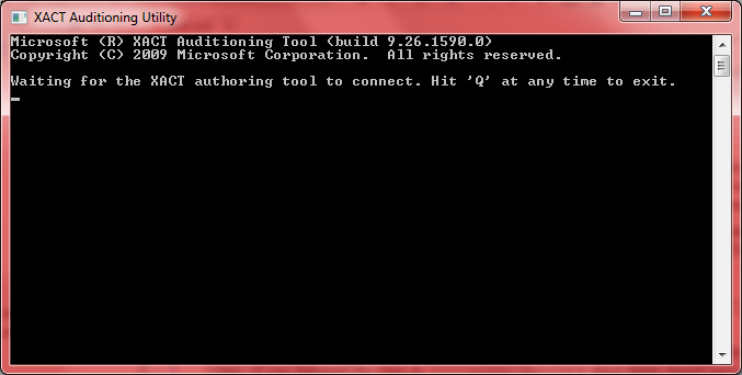 The XNA Auditioning Utility waiting for XACT to connect