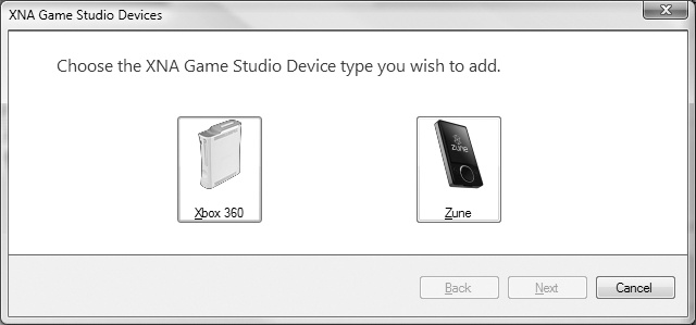 Select the type of device to add (in this case, Xbox 360)