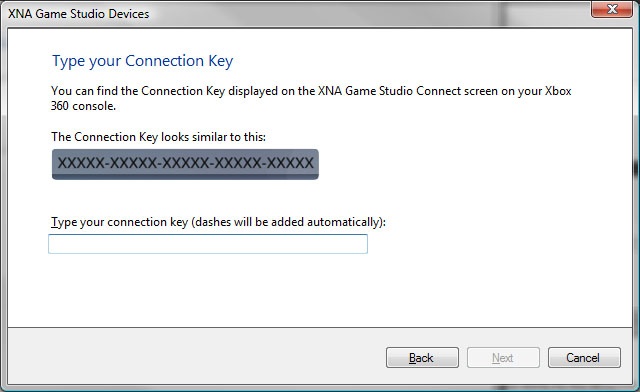 Enter your Xbox 360 connection key