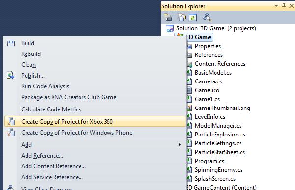 Creating a copy of a project for the Xbox 360