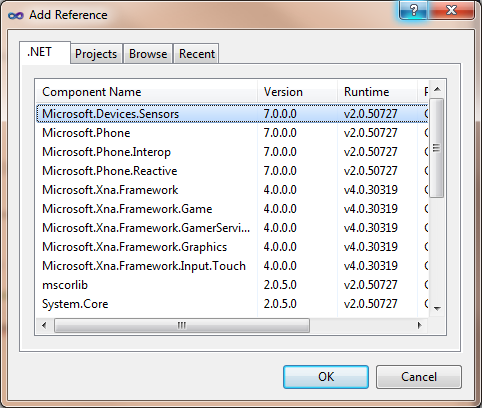 Adding a reference to Microsoft.Devices.Sensors