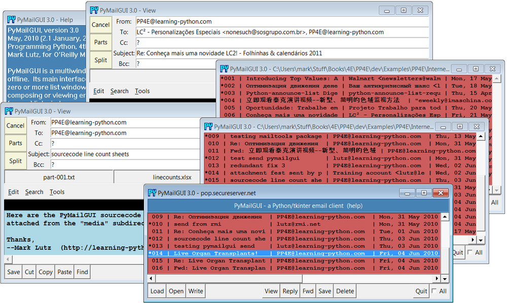 PyMailGUI multiple windows and text editors