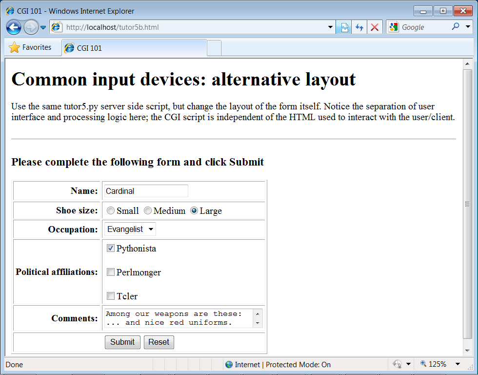 Form page created by tutor5b.html