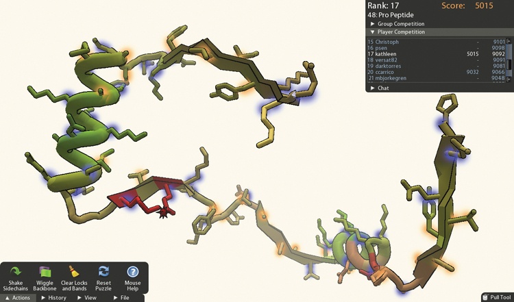 In Foldit, players solve puzzles based on real proteins.