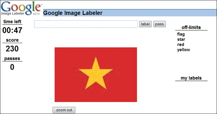 It’s hard to describe this image without using any of the words listed in the upper right corner, unless you know that it’s the flag of Vietnam.