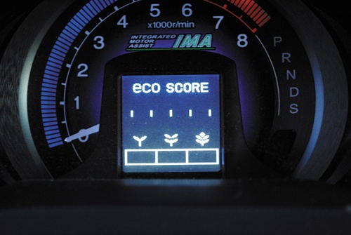 The dashboard of the Honda Insight hybrid incorporates a simple plant-growing game into the driving experience to give people feedback about the fuel efficiency of their driving habits.