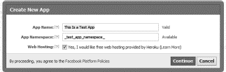 Figure showing Facebook test app dialog.