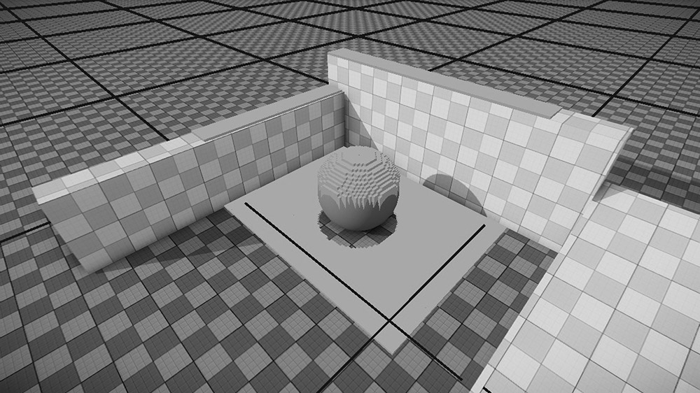 Image of Voxels generated in a single grid, slightly overlapping the boundaries