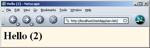 HelloServlet2 invoked with a custom URL.
