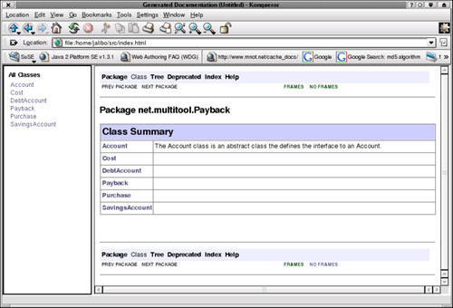 Javadoc documentation viewed in Konqueror Web browser