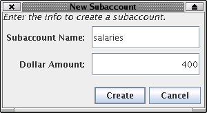 BudgetPro GUI: creating a (sub)account