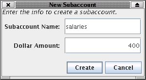 Dialog for creating a new subaccount