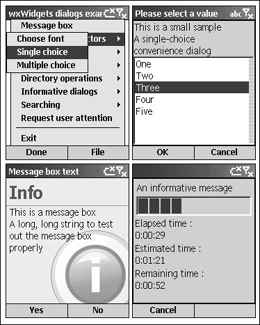 The wxWidgets “dialogs” demo on Smartphone 2003