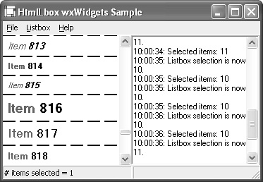 The wxHtmlListBox sample