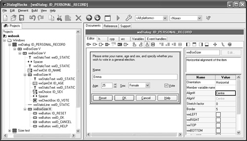 Viewing a sizer hierarchy in a dialog editorhierarchiessizerssizershierarchies