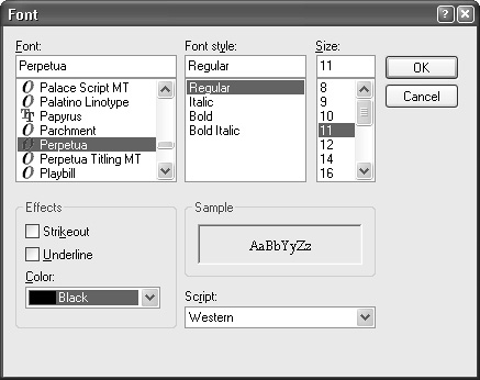 wxFontDialog under Windows