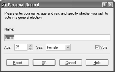 Personal record dialog under Windows