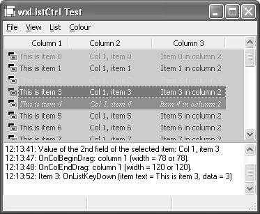 wxListCtrl in report, list, icon, and small icon modes