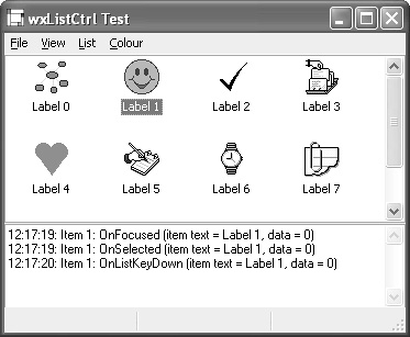 wxListCtrl in report, list, icon, and small icon modes