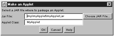 The applet creation dialog