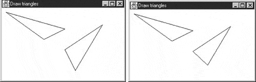 Two standard triangles (left) and a standard triangle and an isoceles triangle (right).