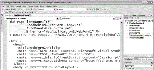 Visual Studio .NET Web Form Application