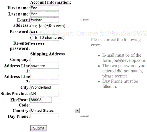 Sample Form with Validation Errors