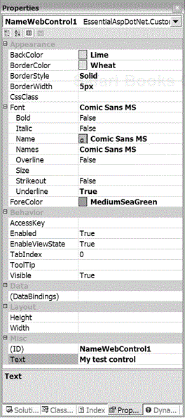 Property Page for Web Control