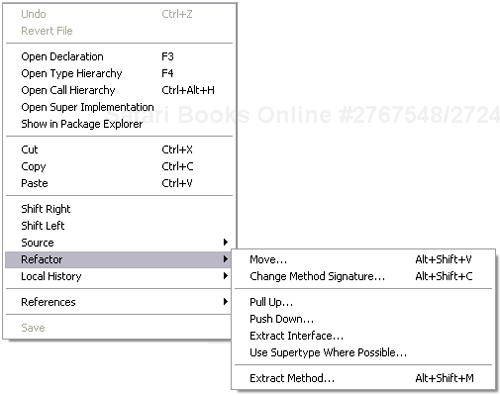 Refactoring options for the Java editor’s context menu