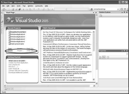 Visual Studio Start Page