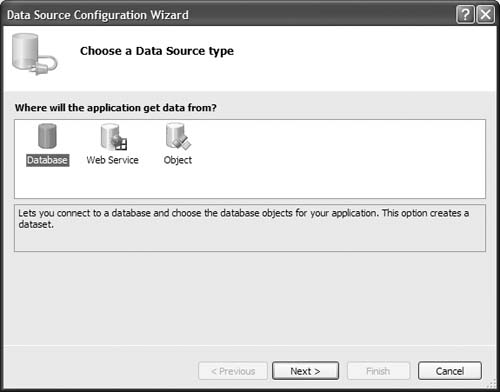 Source Selection in the Data Source Configuration Wizard