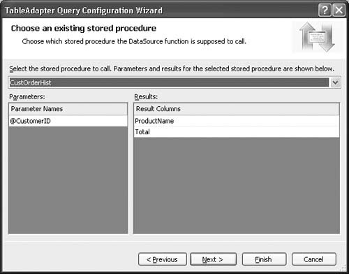 Selecting an Existing Stored Procedure to Create a Query Method