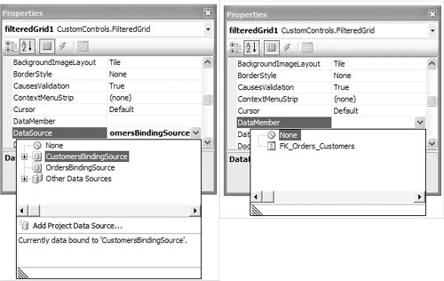 Setting DataSource and DataMember Properties on the FilteredGrid Control