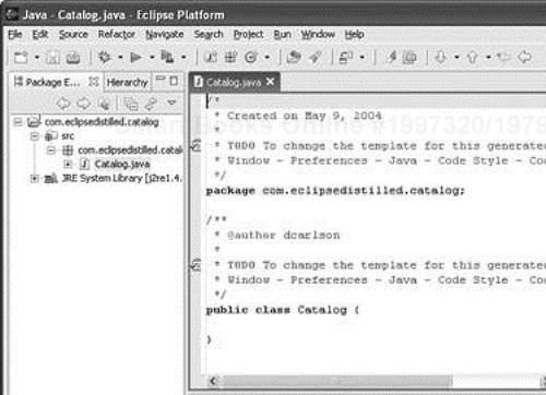 Java perspective with one project containing one class.