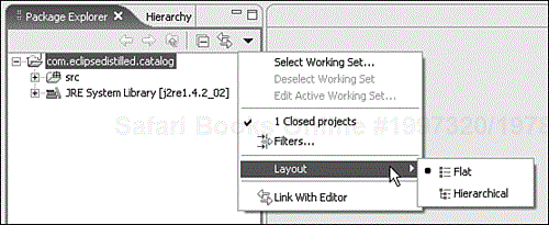 View toolbar and menu for the Package Explorer.