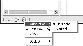 Fast view bar with three views. The Tasks view has horizontal orientation.