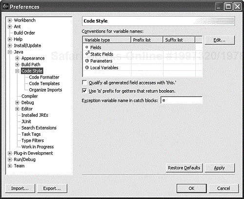 Shared dialog for all Eclipse workbench preferences.