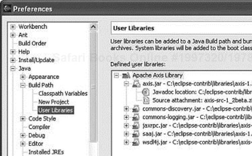 Create a new user library for the Apache Axis Web Services toolkit.